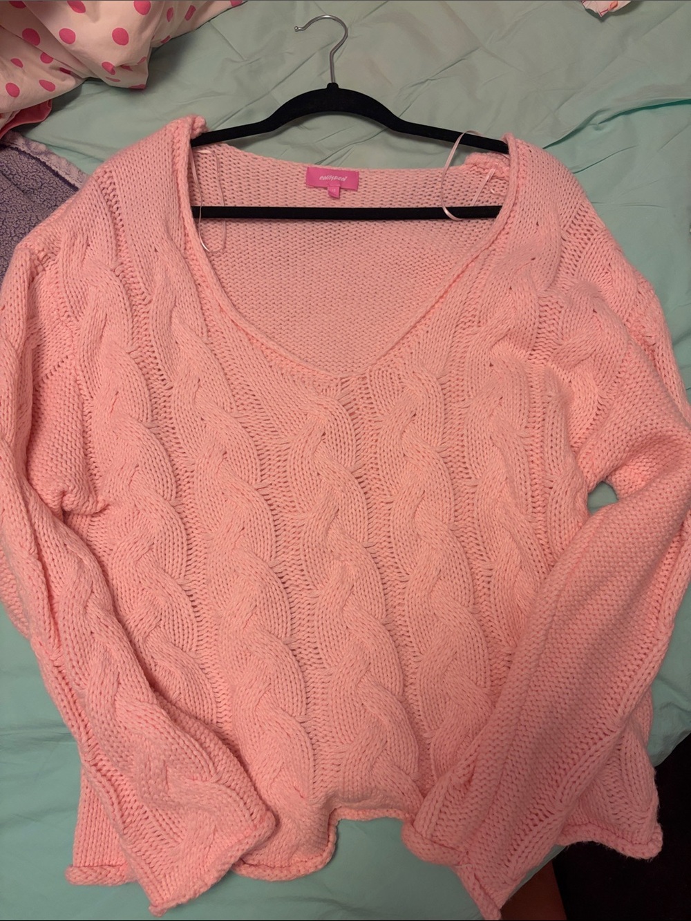 Edikted Pink Cable Knit V-Neck Sweater